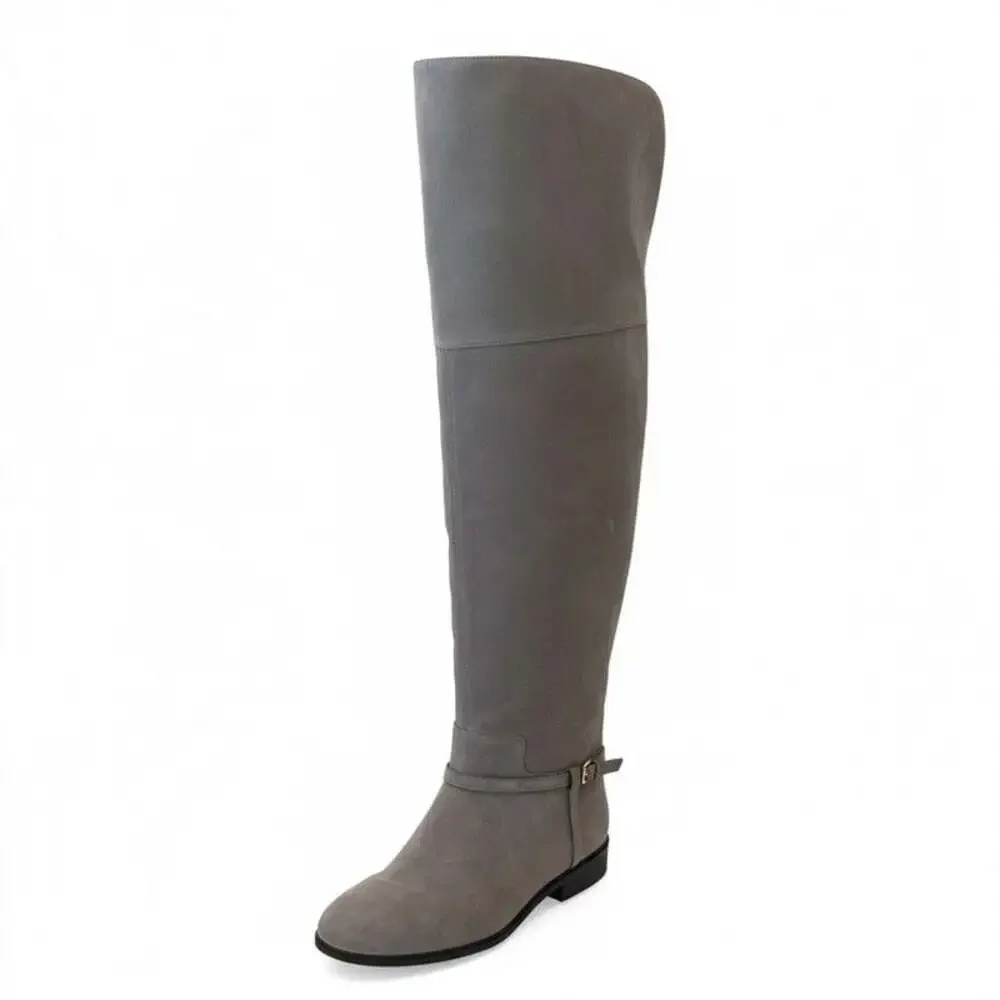 Cole Haan Gray Suede Over Knee Riding Boots Women Zipper Buckle Size 7.5
